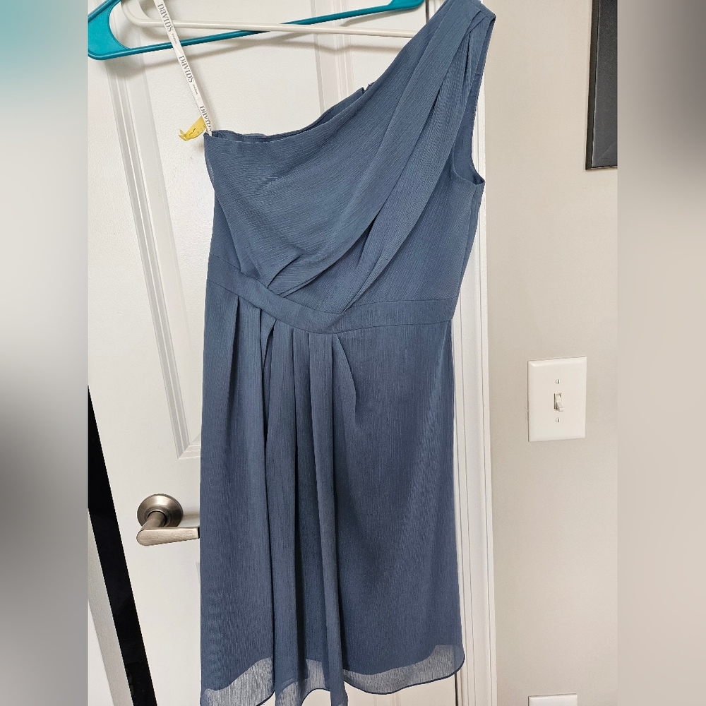 David's Bridal One-Shoulder Slate Dress